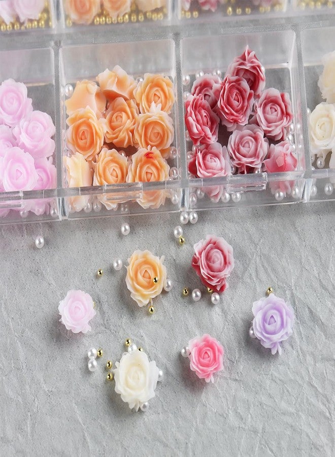 Fcozpjk 180PCS 3D Flowers Nail Charms - Flat-Back Resin Rose Camellia Flower Nail Art Decoration for Wedding Bride Manicure Supplies - Image 3
